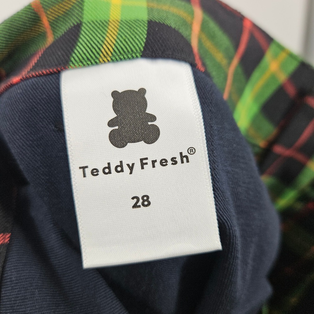 Teddy Fresh Plaid Trouser Pants Green Straight Leg Streetwear y2k Goth Size 28 - Picture 8 of 9